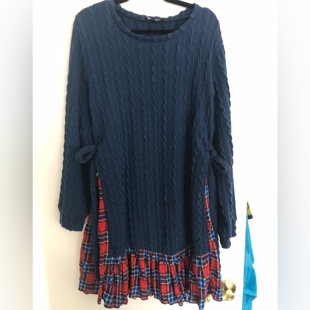 Suzanne Betro Sweater Dress with Tartan Flair (and pockets)